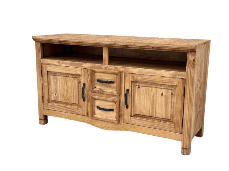 Tv Stand Honey Brown Arched Apron Detail Central Drawers