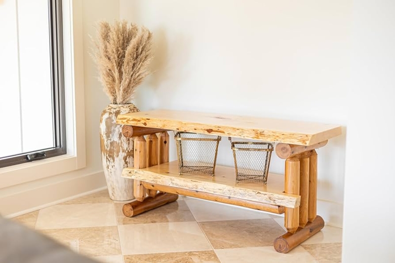 Tv Stand Log Construction Live Edge Top Two Tier Shelf