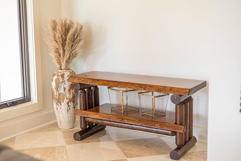 Tv Stand Log Leg Structure Two Tier Shelving Honey Pine