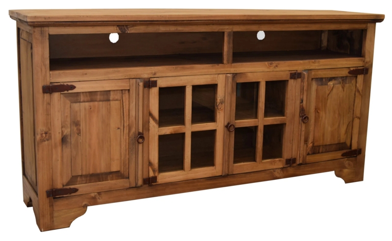 Tv Stand Pine Glass Pane Doors Bracket Feet Strap Hinges