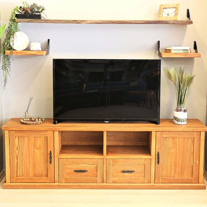 Tv Stand Solid Pine Mixed Storage Options Black Hardware
