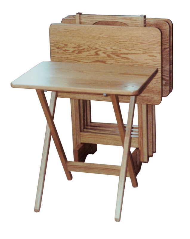 TV Tray Set Traditional Wood Grain Honey Oak Storage Stand Portable