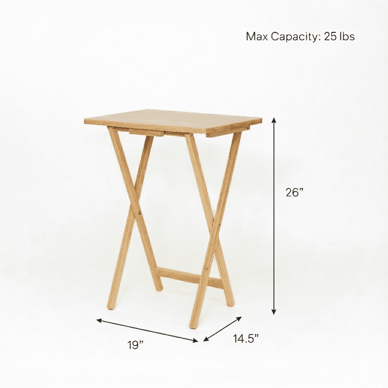 TV Tray Table Natural Beige Wood X-Frame Legs Minimalist Portable