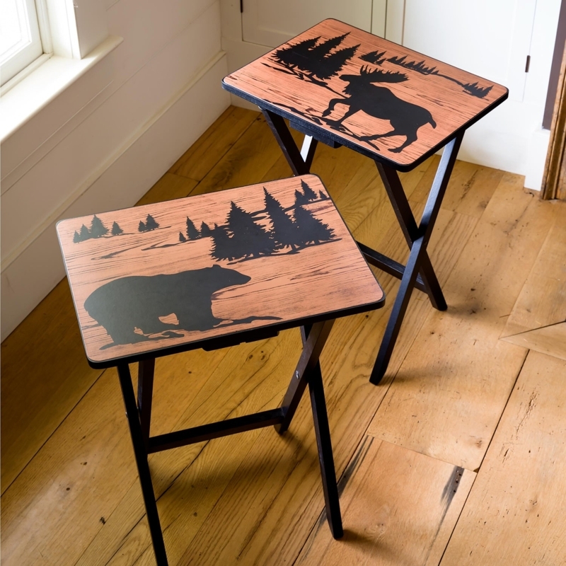 TV Tray Wildlife Silhouettes Rustic Lodge Wood Warm Brown Black Frame