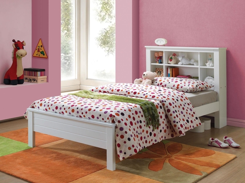 Twin Bed, Crisp White, Paneled Footboard, Bookcase Headboard Storage