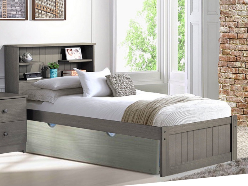 Twin Bed with Bookcase Headboard and Rustic Gray Brushed Finish
