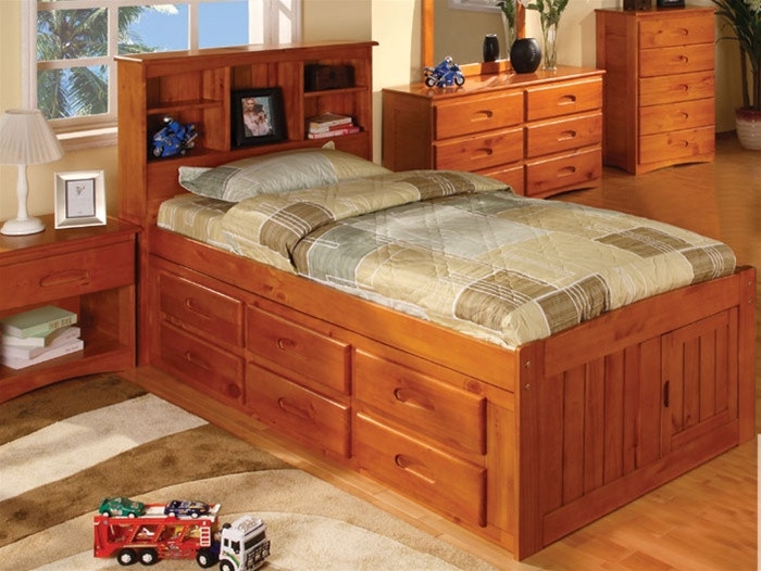 Twin Bookcase Captains Bed with Footboard Door Storage
