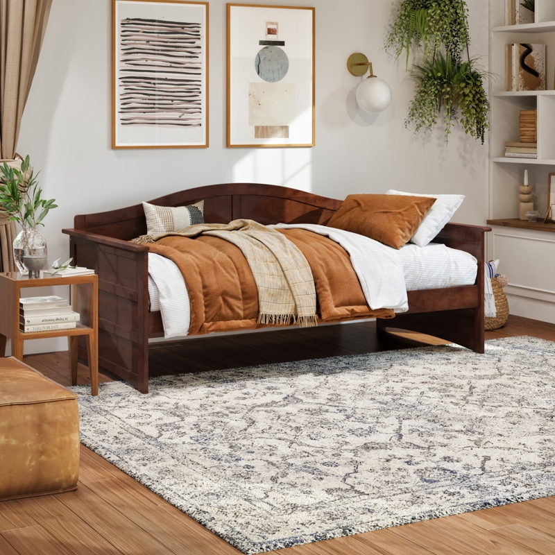 Twin Daybed Walnut Brown Curved Backrest Paneled Ends Transitional