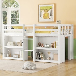 Twin Low Loft Bed with Two-Tier Shelves and Under-Bed Playroom