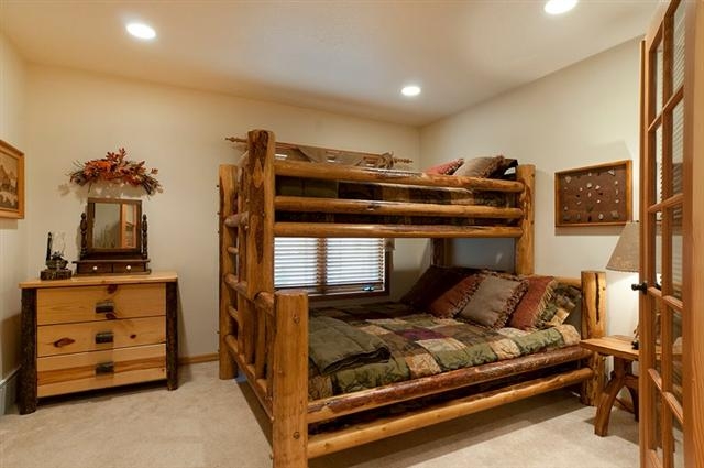 Twin Over Full Log Bed Set with Matching Dresser and Quilted Bedding