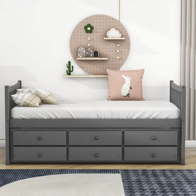 Twin Storage Bed in Slate Gray with Six Integrated Drawers