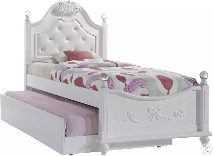 Twin Trundle Bed with Crystal Finials and Whimsical Bow Carving