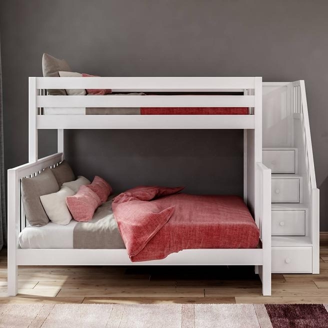 Twin XL over Queen Bunk Bed with Integrated Stairs and High Clearance