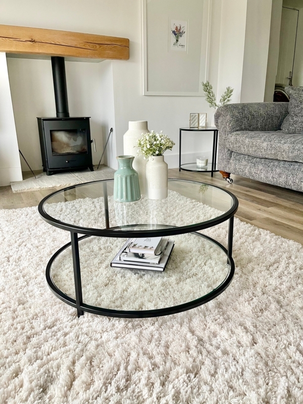 Two Tier Glass Coffee Table Round Minimalist Open Frame