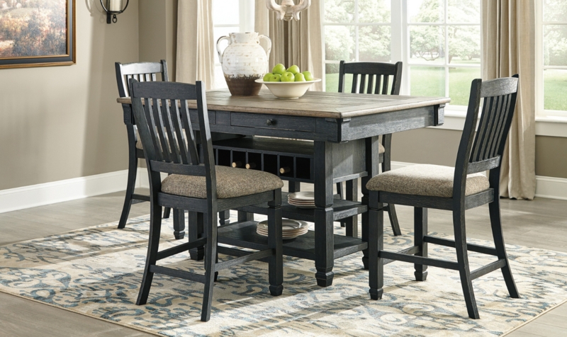 Two-Tone Charcoal and Oak Counter Height Set with Storage Drawers