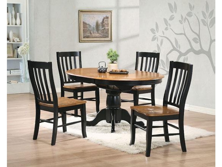 Two-Tone Dining Set featuring Slatted Back Chairs and Pedestal Base
