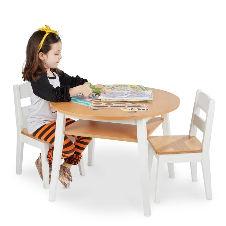 Two-Tone Kids Table Set with Integrated Lower Storage Shelf
