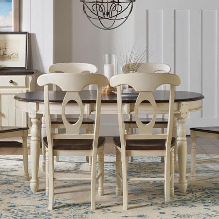 Two-Tone Oval Dining Table Set with Distinctive Oval Back Chairs