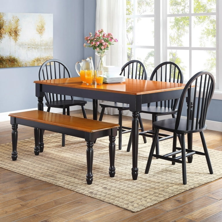 Two-Tone Windsor Dining Chairs Black and Oak Turned Legs