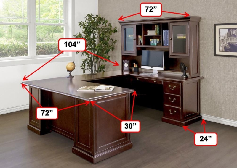 U-Shaped Executive Desk Hutch: Mahogany Wood Traditional Office