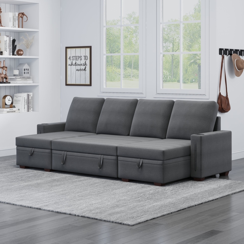 U-Shaped Sectional Sofa featuring Cup Holders and Base Storage Drawers