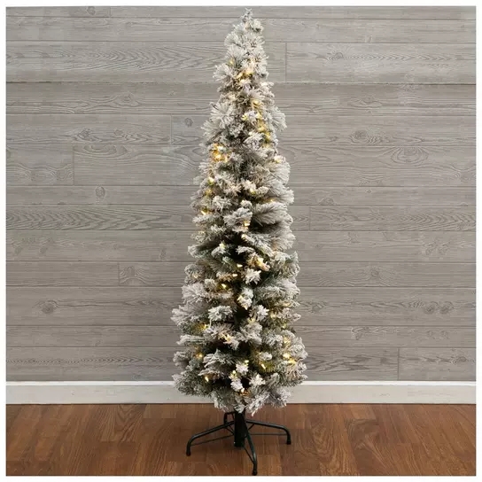 Ultra Slim Flocked Brewster Pine Christmas Tree Pre-Lit