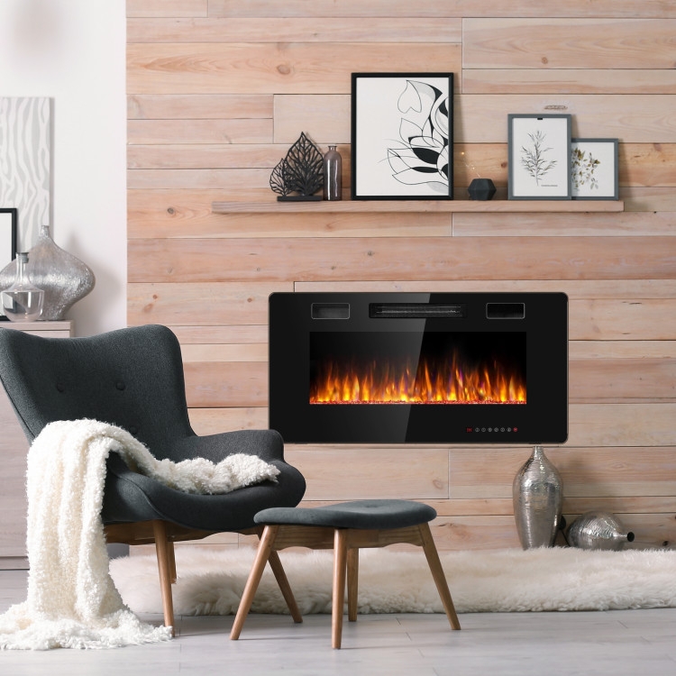 Ultra Thin Electric Fireplace Matte Black Mid Century Modern Flame