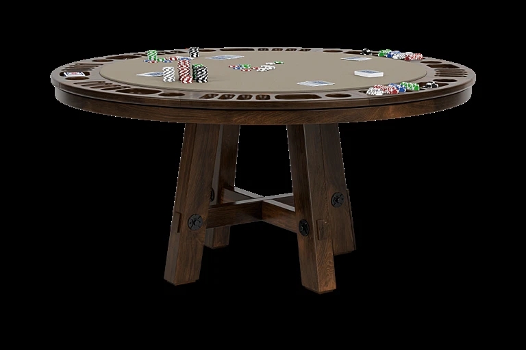 Umber Finish Poker Table with Pedestal Cross Base Design