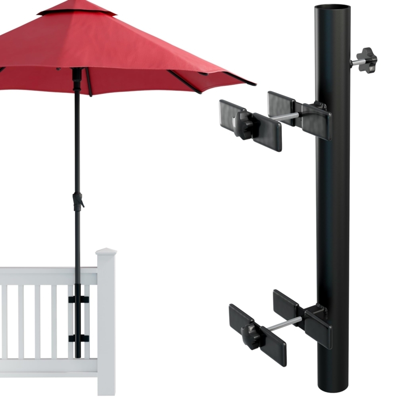 Umbrella Holder Space Saving Railing Clamp Mount Matte Black
