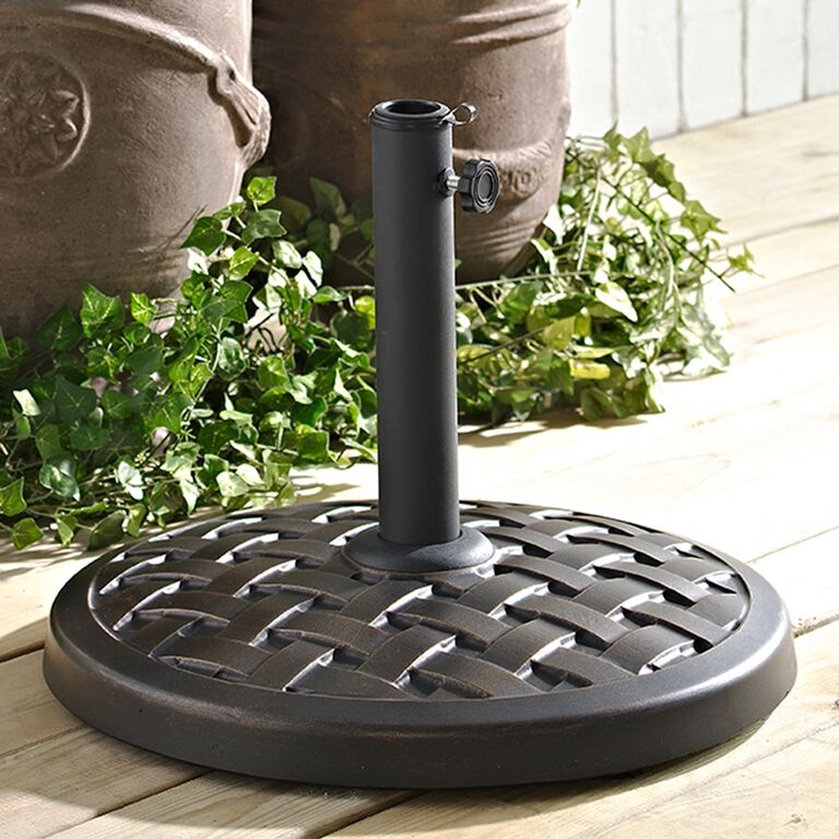 Umbrella Stand Basket Weave Pattern Antique Bronze Finish Patio Base