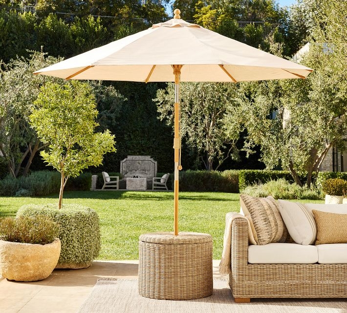 Umbrella Stand Side Table Woven Wicker Base Cylindrical Drum Shape