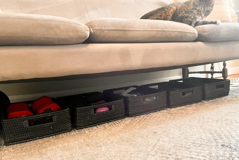Under Sofa Storage Baskets with Woven Rattan Texture