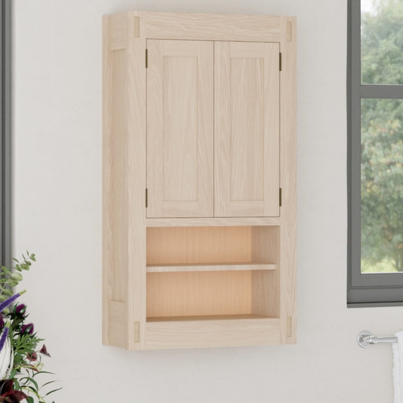 Unfinished Oak Wall Cabinet featuring Exposed Joinery and Open Shelving.