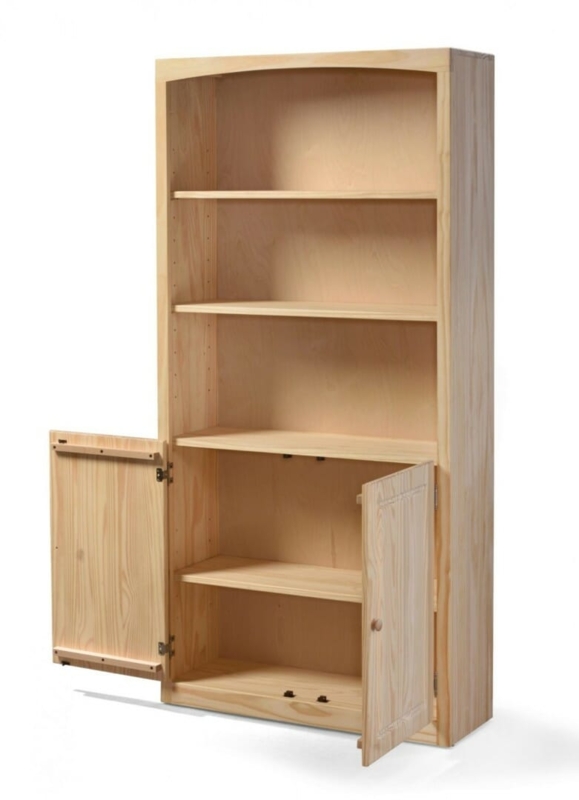 Unfinished Pine Bookcase with Arched Header and Lower Doors
