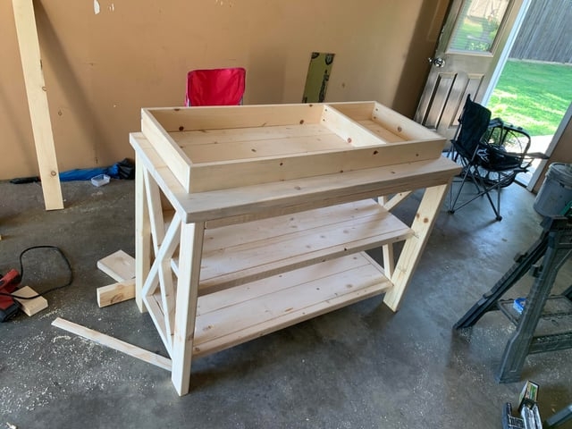 Unfinished Wood Changing Table with Divided Top Tray and chunky legs