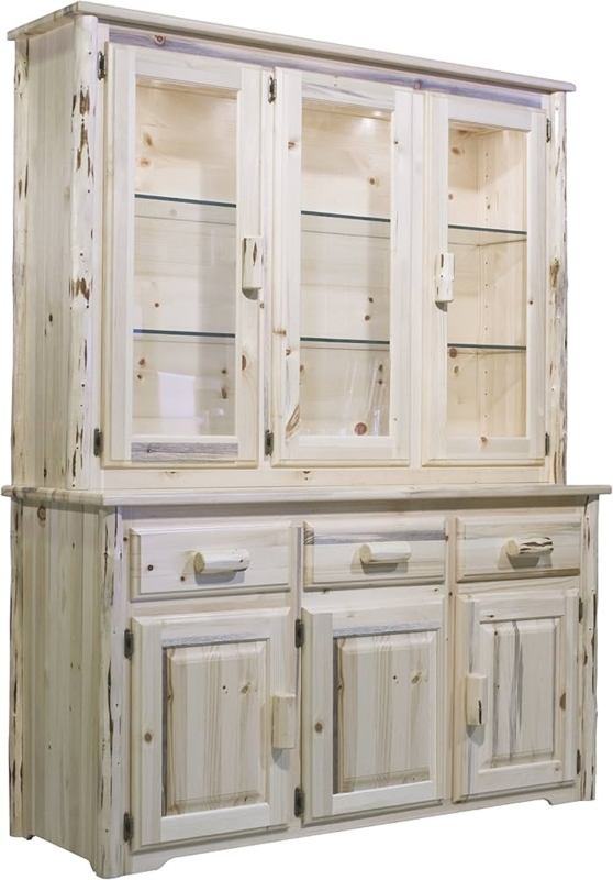 Unfinished Wood China Hutch With Skip Peeled Log Accents