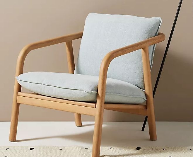 Upholstered Accent Chair with Wrap-Around Back in Pale Blue Fabric