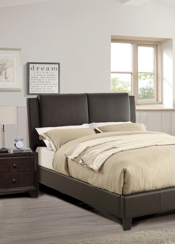 Upholstered Bed Espresso Brown Two Panel Headboard Tapered Legs