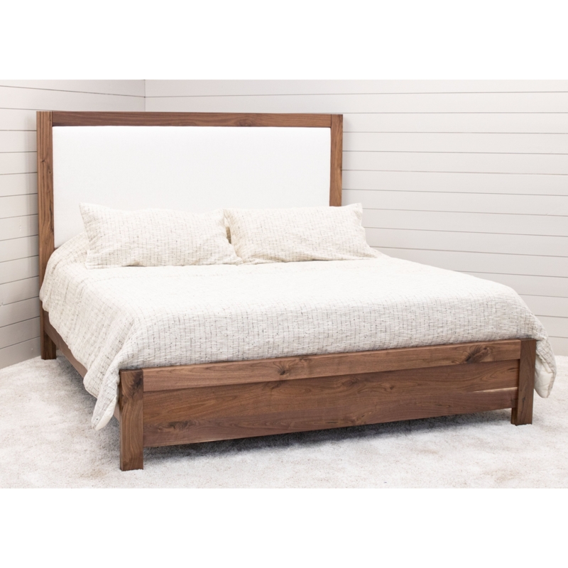 Upholstered Bed Walnut Frame Ivory Inset Headboard Panel