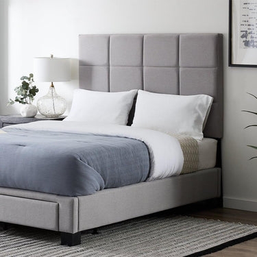 Upholstered Bed with Square Grid Tufting and Storage Drawer Base