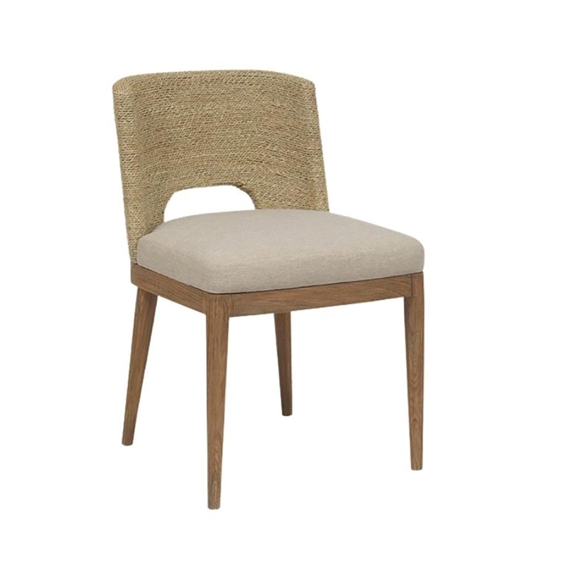 Upholstered Dining Chair with Woven Rope Back Cutout