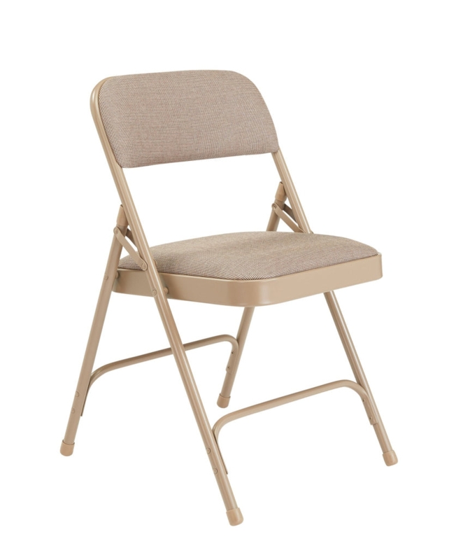 Upholstered Folding Chair Cafe Beige Fabric Metal Frame Double Braced