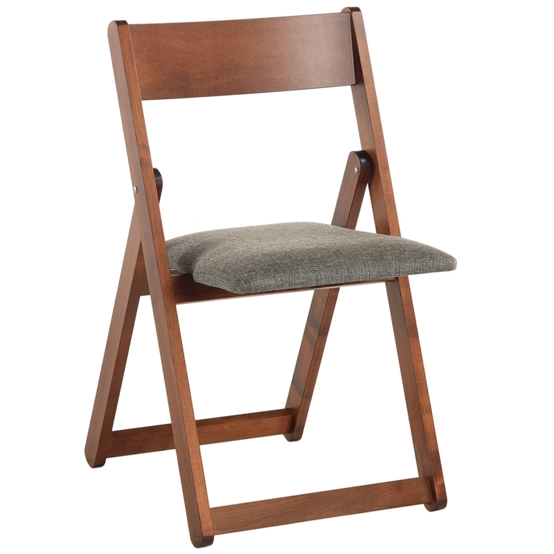 Upholstered Folding Chair Walnut Finish Olive Gray Textured Fabric