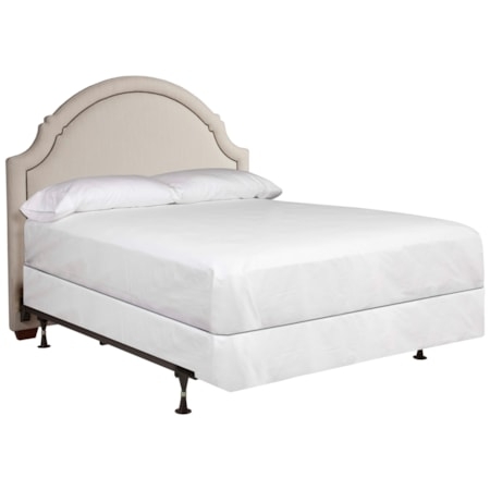 Upholstered Headboard with Arched Silhouette and Notched Corners Oatmeal