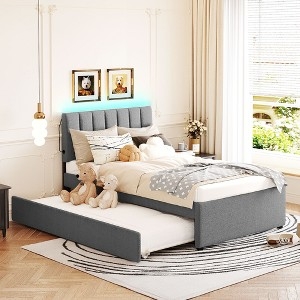 Upholstered Platform Bed with Teddy Fleece and LED Headboard Lighting