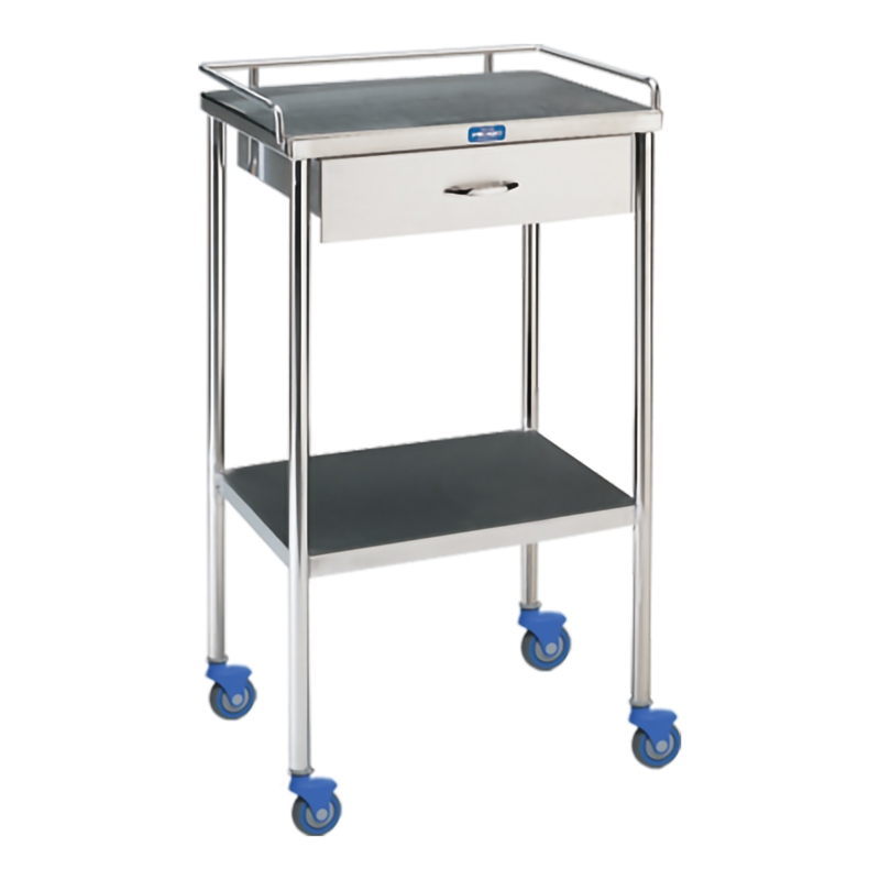 Utility Cart Blue Casters Polished Stainless Steel Minimalist Station