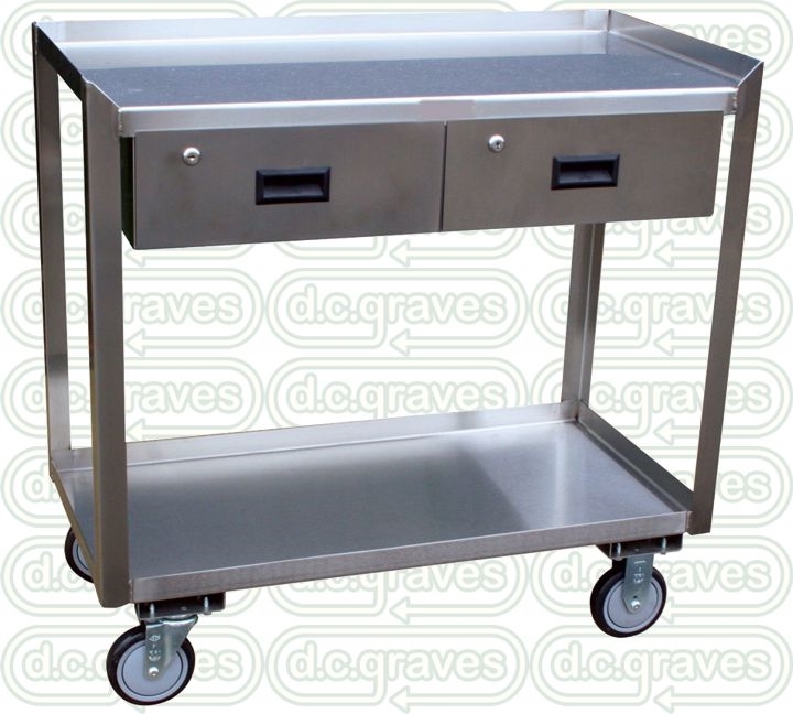 Utility Cart Dual Locking Drawers Brushed Stainless Steel Prep Cart