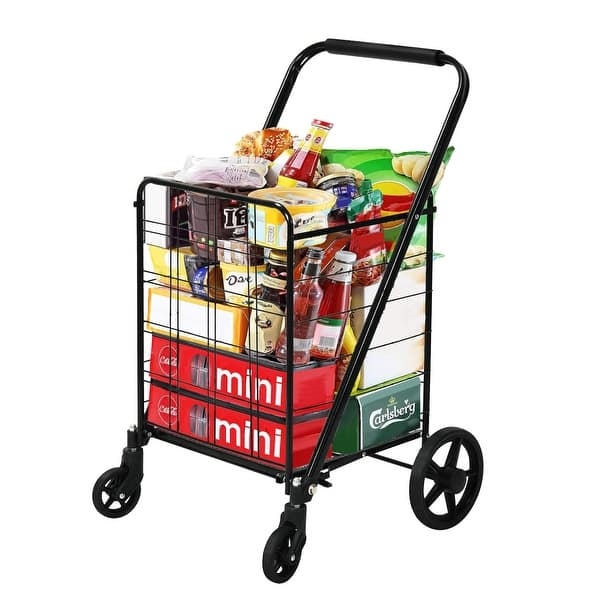 Utility Cart Folding Metal Wire Frame Large Rear Tires