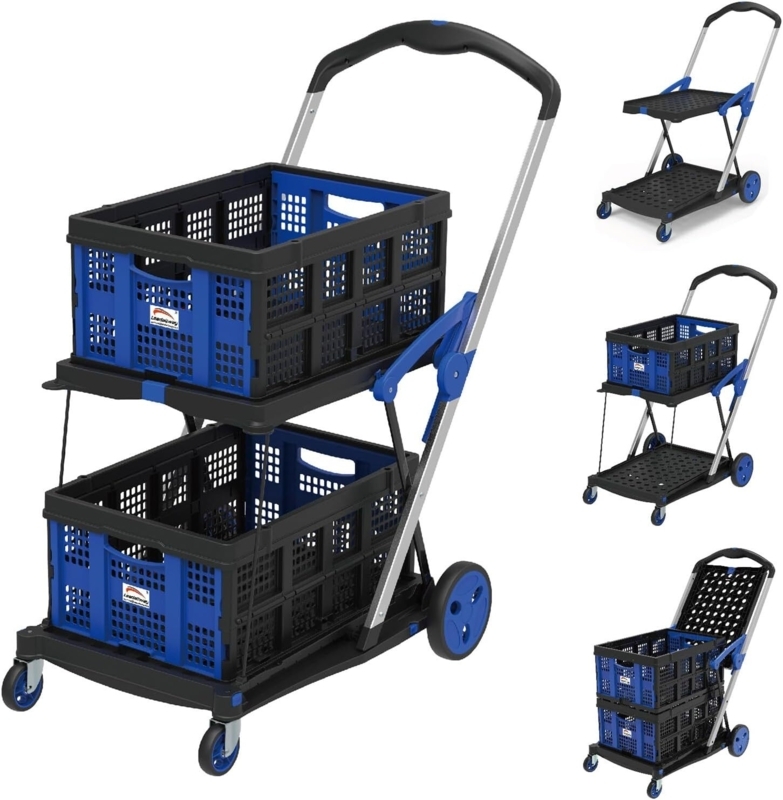 Utility Cart Industrial Two Tier Removable Crates Cobalt Blue