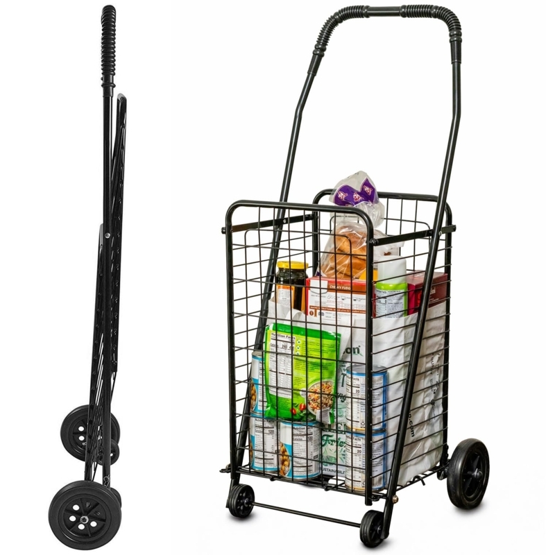 Utility Cart Matte Black Wire Foldable Frame Textured Handle